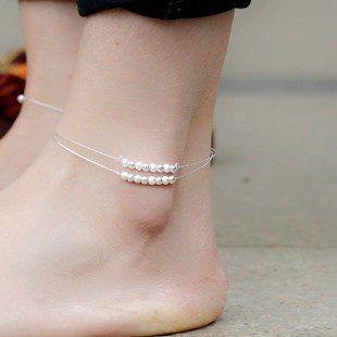 包邮 new silver ankle bracelet Korean fashion double scrub ball anklet girl ladies cute mother's day gift