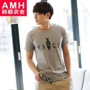  AMH男装韩国夏装新款韩版个性圆领印花短袖T恤NN2361麒膤