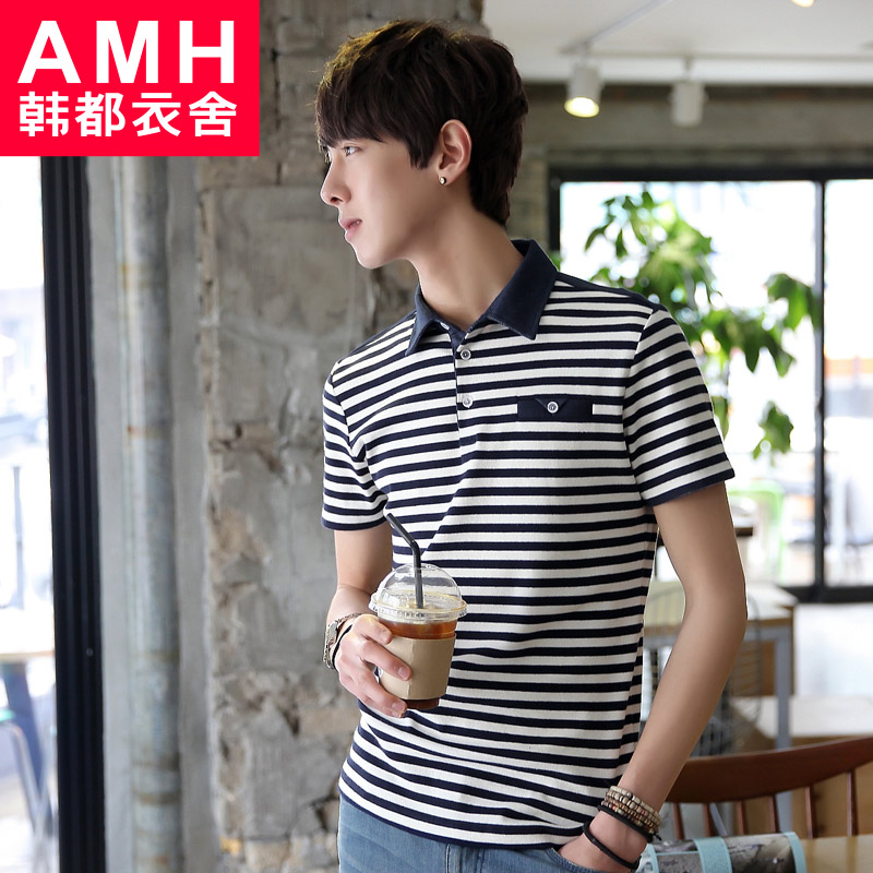 AMH男装韩国2013夏装新款韩版修身短袖条纹POLO衫NS2162瑃