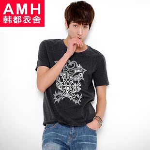  AMH男装韩国夏装新款韩版直筒男士短袖印花T恤OJ2361燑