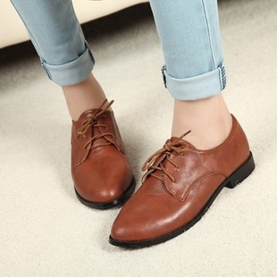  新款复古英伦风女鞋中性系带小皮鞋牛津皮鞋平跟平底女单鞋