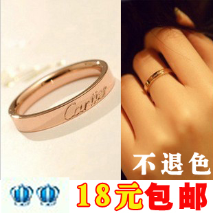  江浙沪包邮韩版卡地亚 简约钛钢玫瑰金戒指 彩金男女情侣对戒婚戒