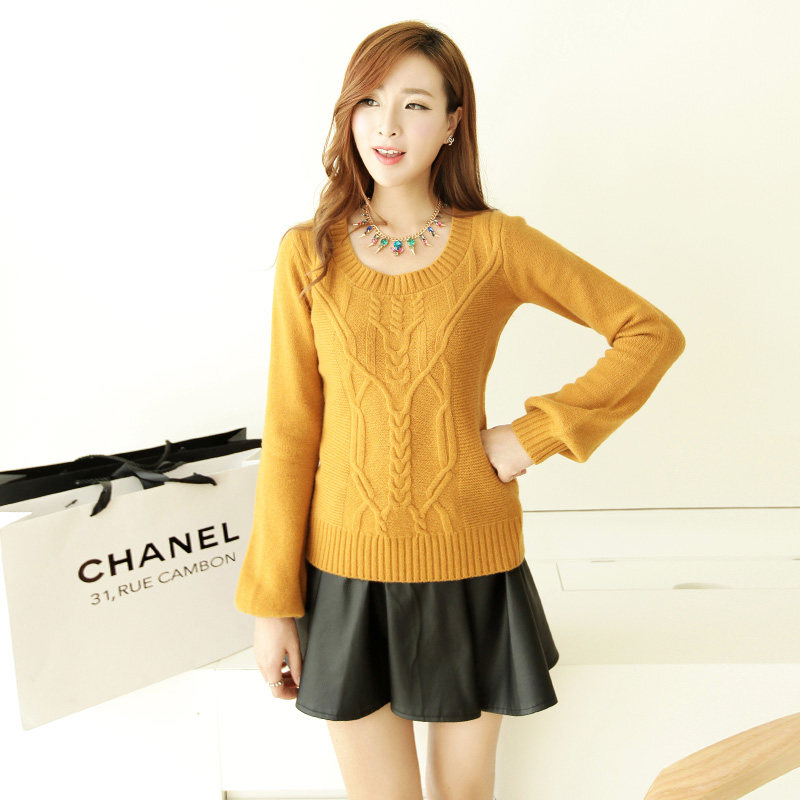 女式<em>毛衣</em>新款韩版女装修身套头麻花<em>毛衣长袖</em>圆