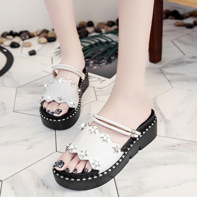 韩版chic两穿凉鞋女原宿风2018夏季新款中跟凉拖鞋时尚外穿女鞋潮