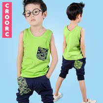 童装 男童 夏装2013新款男大童小孩衣服夏韩版儿童背心短裤套装潮