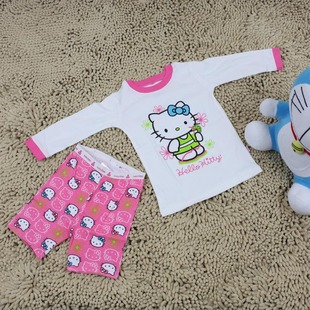  儿童短袖T恤套装七分袖 KITY猫图案 全棉童装 女童套装家居服