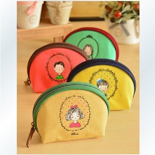  韩版 插画可爱卡通零钱包拉链零钱袋女式钥匙包女士钱包卡包手包