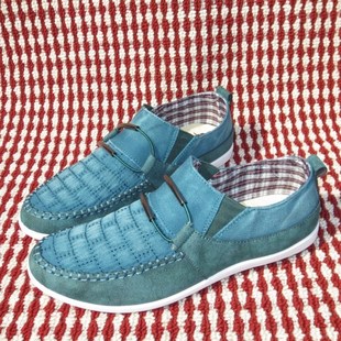  时尚欧美风男士低帮套脚格纹帆布鞋 纯色百搭男士日常休闲单鞋子