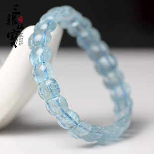  三缘证宝 正品海蓝宝托帕石手排 天然蓝水晶手排 女 礼物