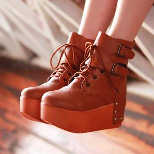  秋冬欧美风高跟韩版系带女靴子短靴铆钉靴及裸靴骑士靴马丁靴