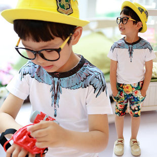  350824 男童儿童装衣服夏装新款韩版潮 纪.梵希翅膀短袖T恤