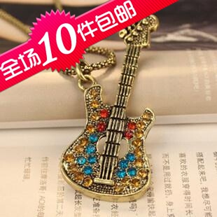  1826 饰品厂批发 欧美风饰品 复古彩钻吉他项链 毛衣链
