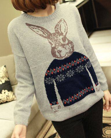 <em>毛衣</em>2012冬装新款 超好面料保暖<em>兔子图案</em>拼色