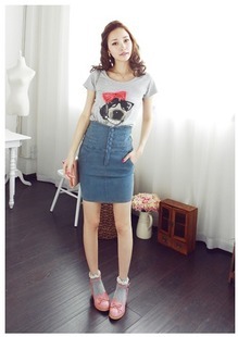  夏装韩版 女装包臀修身百搭 复古高腰牛仔半身裙显瘦牛仔短裙