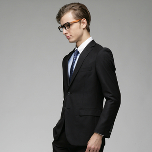  罗蒙男西装套装 面料细腻柔软  职业装 修身纯黑色二粒单排扣西服