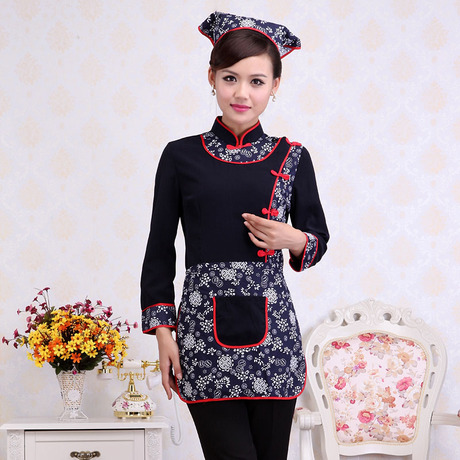 女士长袖酒店工作服农家乐餐饮服务员服装小碎