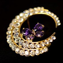 Fashion Special exquisite cubic zirconia stones rhinestones purple butterfly alloy pins