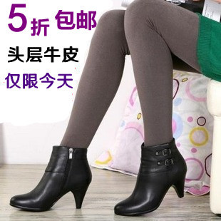  正品包邮棉鞋加绒短靴低筒靴子保暖女鞋高跟矮短筒真皮靴
