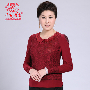  品牌正品时尚妈妈装中年女装春装中老年女装长袖t恤蕾丝绣花
