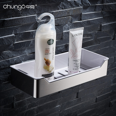 304不锈钢拉丝洗澡间卫生间淋浴房单层2层浴室镜前置物架免打孔