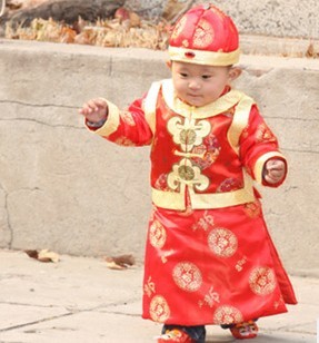  冬季男童装厚棉袄宝宝棉衣周岁服过年喜庆地主喜庆新年唐装三件套