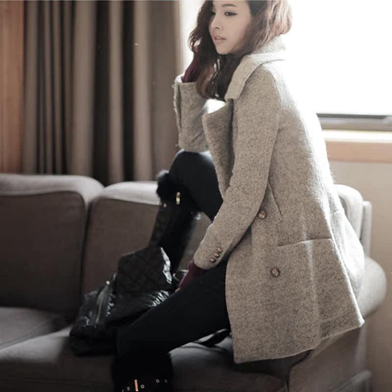 露衣司2013秋冬季新款修身显瘦毛呢子大衣立