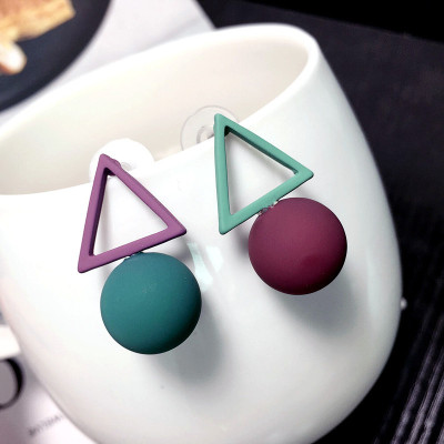 撞色耳环三角磨砂吊坠耳针气质甜美韩版耳钉女耳环韩国百搭耳饰品