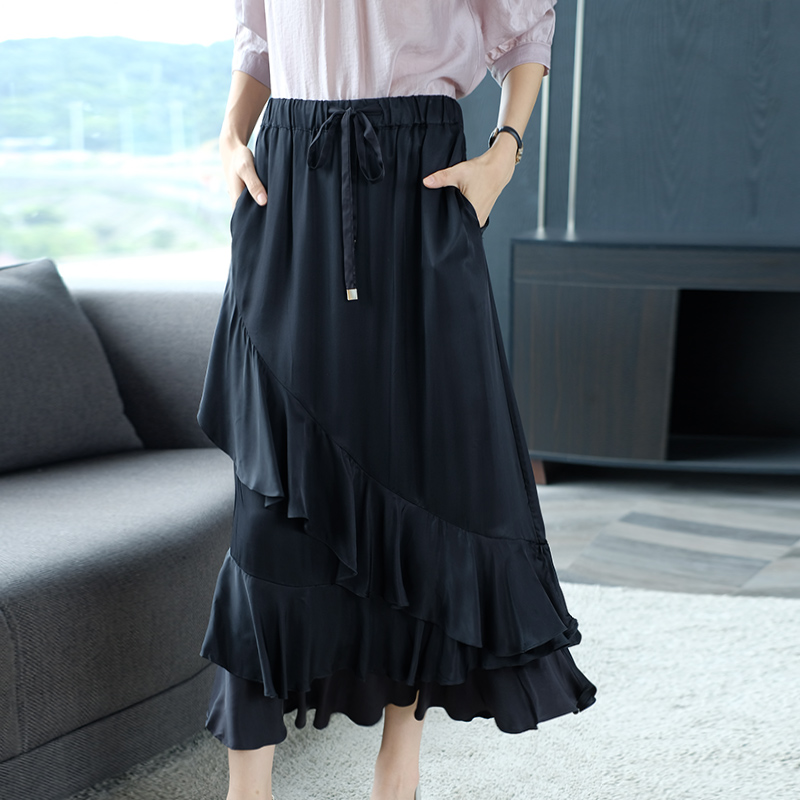 Adji summer Lotus leaf black skirt 2019 new pattern Paige Show thin Frenum Irregular longuettein the Women's clothing/Boutique , Skirts category - from Buy2taobao.com to provide professional Taobao agent buy service