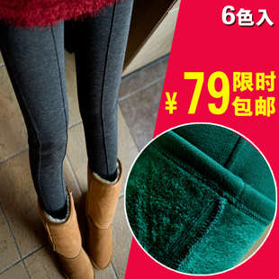  新款韩国进口 平行线纯色内加绒加厚九分打底裤秋冬ls90722女