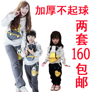  亲子装冬装款母女装母子装套装河马鸭子韩版加厚卫衣棉衣包邮