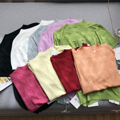 奶芋紫针织衫女2020夏季韩版宽松短袖上衣时尚新款休闲洋气F￥20