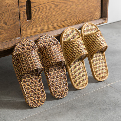 家用凉拖鞋夏季草编竹子藤编男女室内家居家亚麻防滑夏天情侣软底