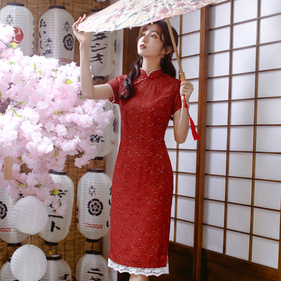 民国复古风改良少女旗袍中长款2019新品优雅日常性感国风连衣裙夏