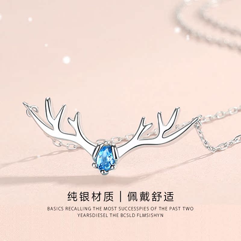 一鹿有你S925纯银项链女生一路鹿角锁骨吊坠银饰品简约潮网红气质|msdalam kategori Aksesori/Barang Kemas Fesyen, kalung - dari Buy2taobao.com untuk memberikan perkhidmatan ejen Taobao profesional membeli