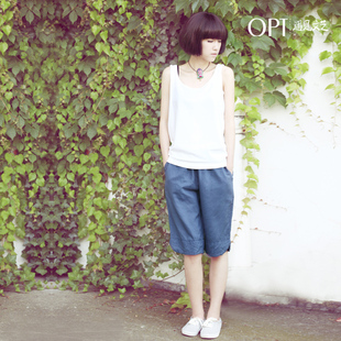  OPT夏文艺范小清新森女系宽松棉麻五分裤子中裤清凉短裤K1317
