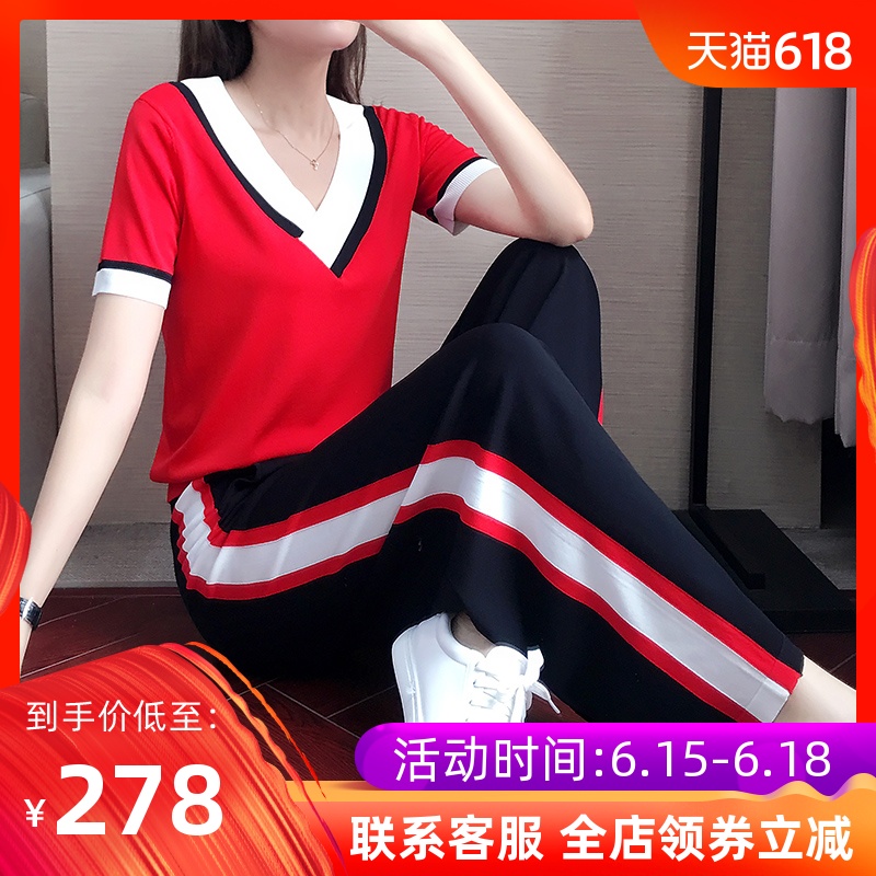 阔腿裤套装夏装2019新款女夏洋气显瘦时尚条纹高腰休闲两件套夏季在类目 女装/女士精品, 套装/学生校服/工作制服, 休闲运动套装中 - 来自Buy2taobao.com提供专业的淘宝代购服务