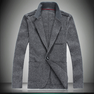  年新款男装外套 立领时尚休闲毛呢布薄款修身型纯色商务夹克