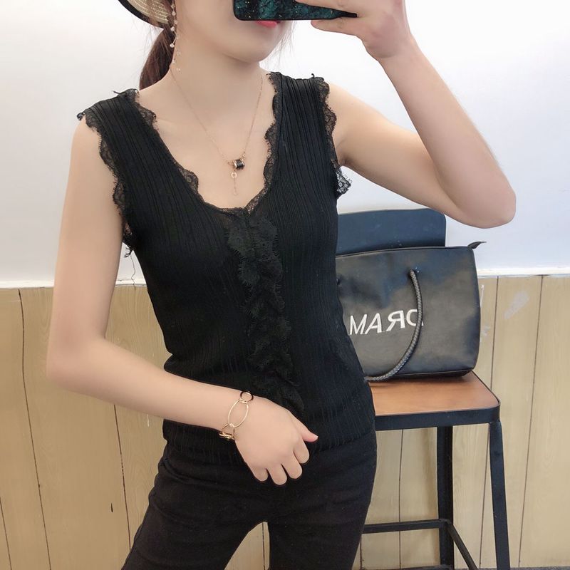 Women's Camisole 2019 Spring and summer new pattern V-neck Lace Sweater Sleeveless Base coat Self cultivation Internal lap jacketin the Women's clothing/Boutique , Wool sweater category - from Buy2taobao.com to provide professional Taobao agent buy service