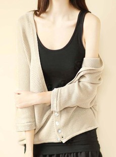 2013秋装新款韩版女装OL气质蝙蝠袖大码宽松大V领毛衣开衫