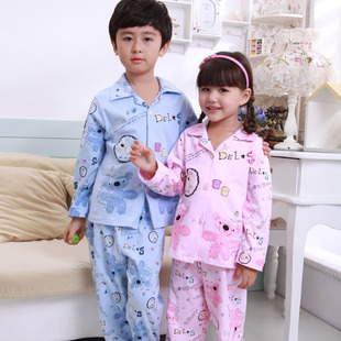  芬竹春秋季100%纯棉儿童睡衣 女童男童男孩宝宝长袖家居服95161D