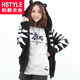  韩都衣舍韩国春装新款女装连帽蝙蝠袖加绒卫衣女MV2033韡