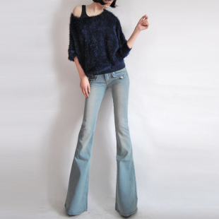  大爱 13新 翻盖口袋 超修身提臀显瘦 女 大喇叭裤 牛仔裤 到货