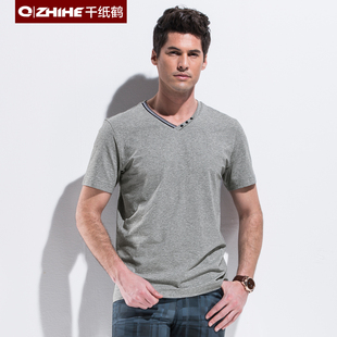  千纸鹤男装夏装新品男士时尚潮百搭V领T恤男新款衣服短袖上衣135
