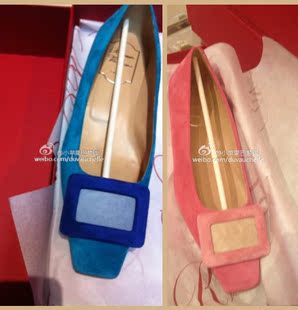  13春夏大S小辣椒rv方扣粗跟4.5cm麂皮反绒 vivier女单鞋方头婚鞋