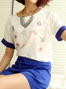 2013夏季新款 韩国清新卡通印花 雪纺T恤 短袖雪纺衫 女 荧光翻边