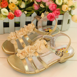  女童高跟凉鞋夏 韩版儿童公主凉鞋 欧美风外贸女童鞋金色皮革