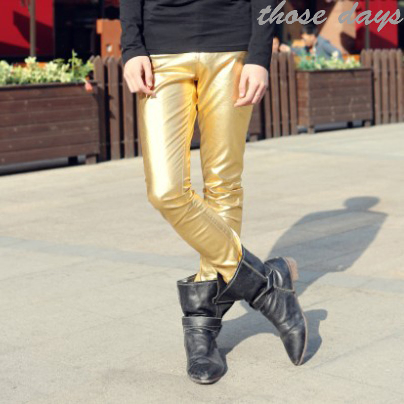 2013 Korean male Golden silver slim PU leather pants leather pants shows wave of show pants pants pants, men