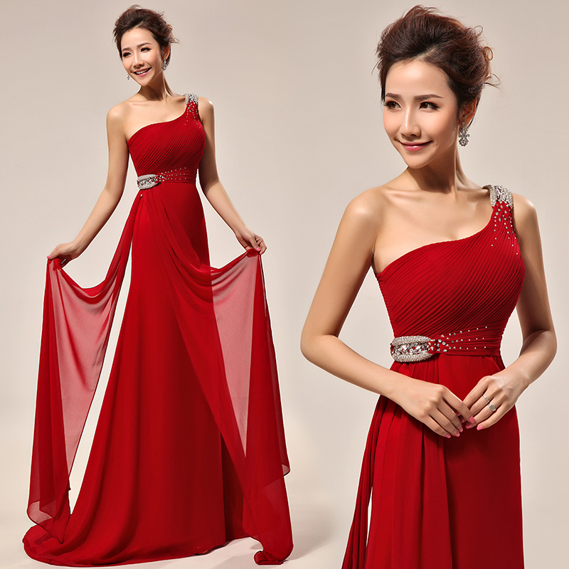 婚纱礼服2013镶钻单肩明星红色新娘结婚敬酒长款坠地雪纺斜肩晚礼 婚纱礼服2013镶钻单肩明星红色新娘结婚敬酒长款坠地雪纺斜肩晚礼