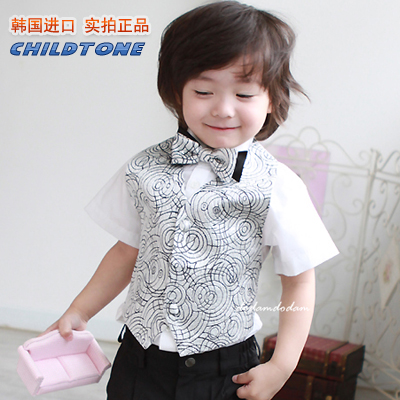 the republic of korea Imported quality goods children full dress formal wear boy baby birthday wedding Flower girl silvery Vest Bowtiein the Children/Baby/Family fitted , Children dress category - from Buy2taobao.com to provide professional Taobao agent buy service
