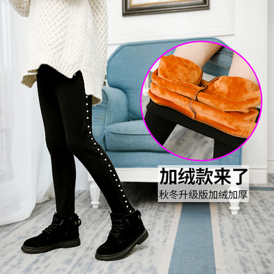 女童打底裤加绒2019新款洋气中大童加厚一体绒保暖外穿长裤子秋冬